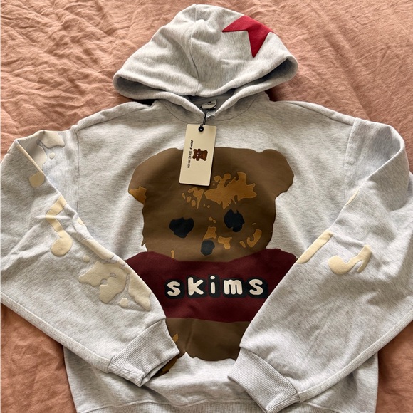 Cactus Plant Flee Market x Skims -Light Heather Grey Teddy Bear Print Hoodie - Picture 3 of 8